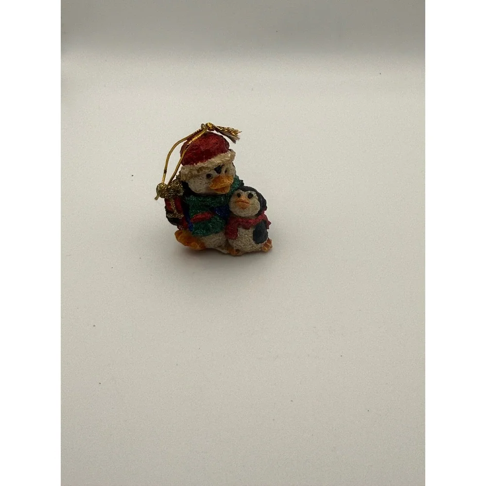 Christmas Penguin Ornament Red Santa Hat Gold Gift Winter Holiday Decor Glitter